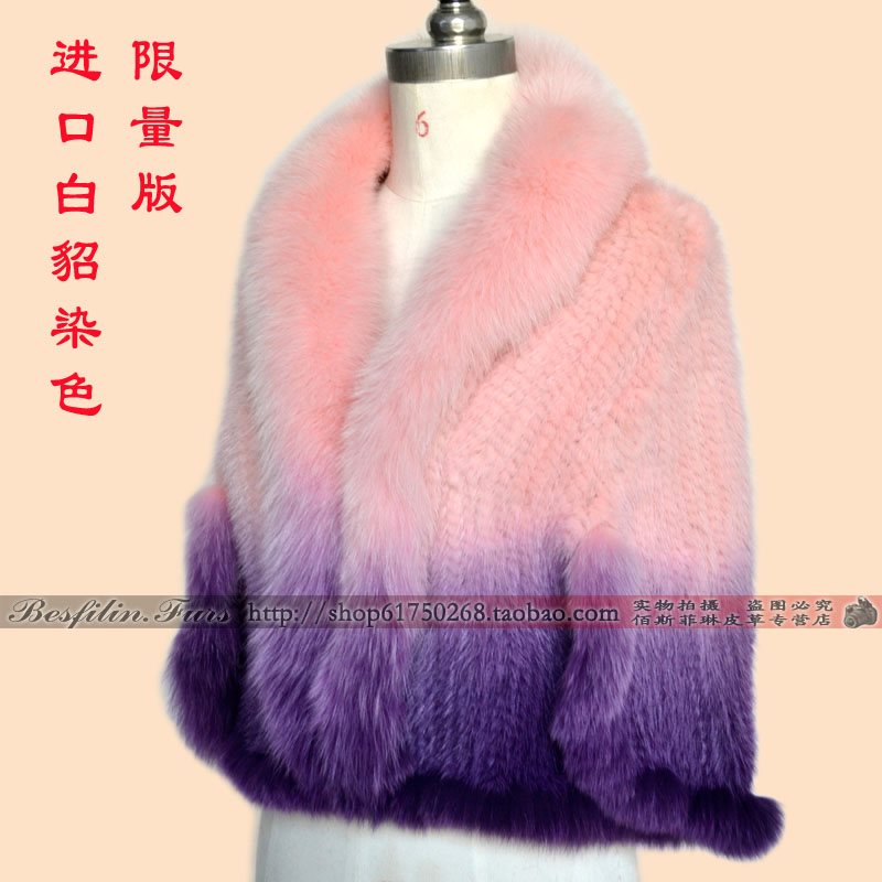 Mink knitted gradient color batwing shirt outerwear overcoat fox fur