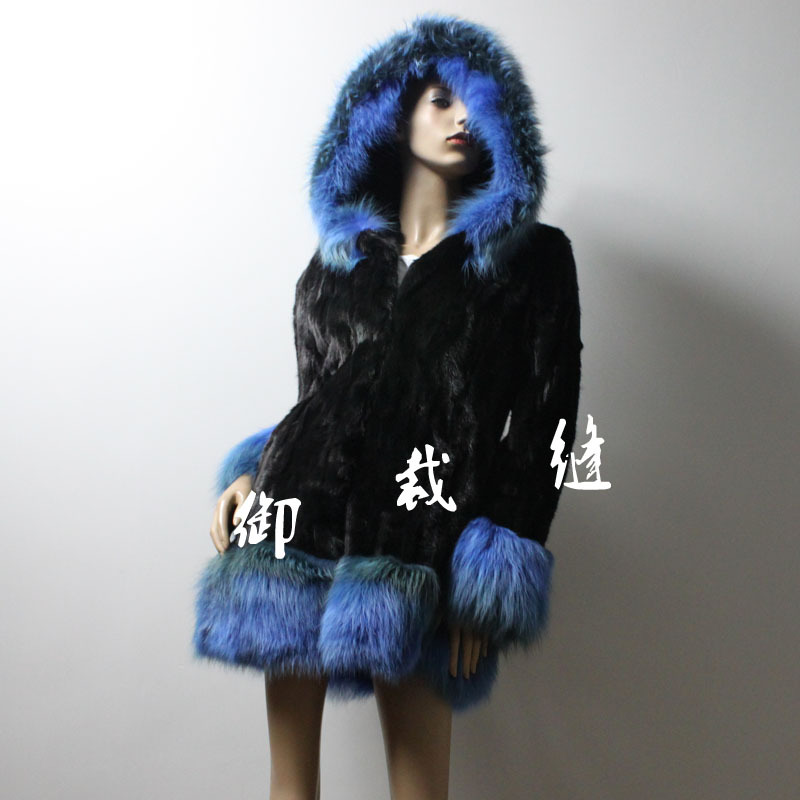 Mink overcoat fox fur sleeves hat overcoat