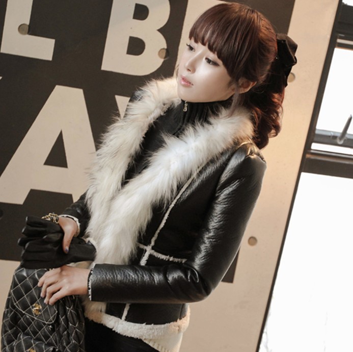 Miss lady luxury fox fur large fur collar slim leather clothing outerwear female winter