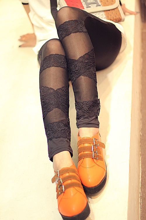 Miss mao autumn lace cross thin basic stockings