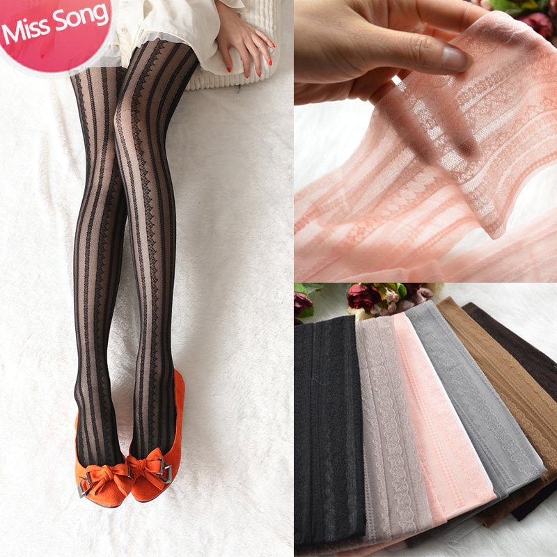 Miss song lace jacquard ultra-thin stockings vintage pantyhose vertical stripe princess socks female