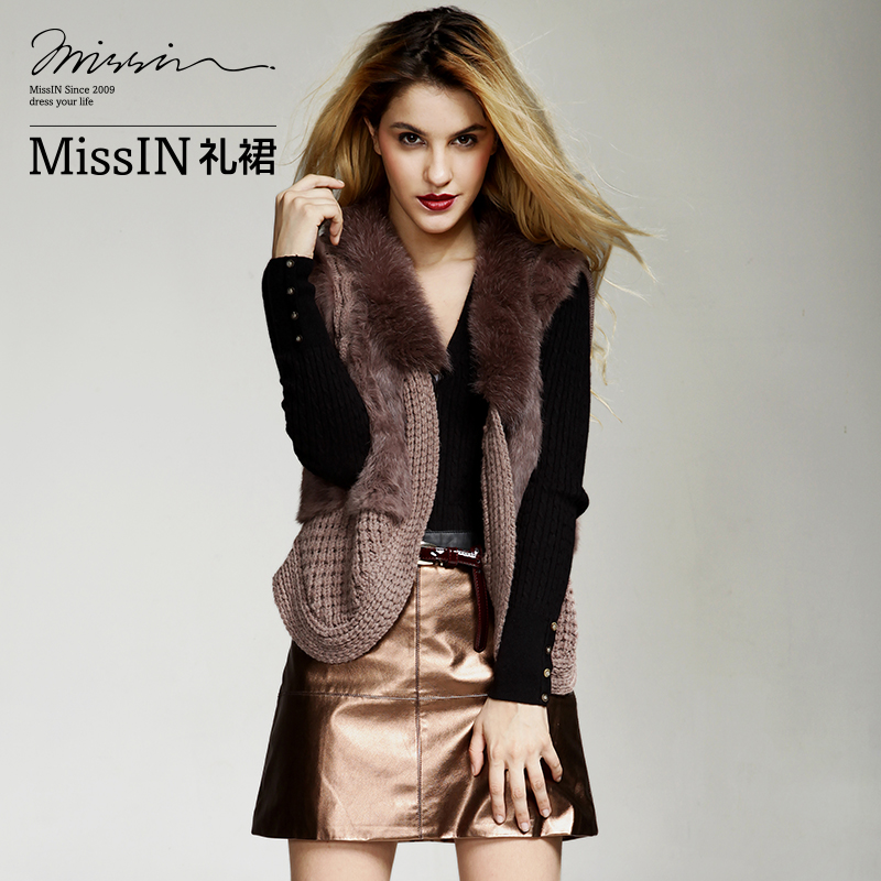 Missin vest female autumn and winter rabbit fur vest fashion spring and autumn knitted vest m0997