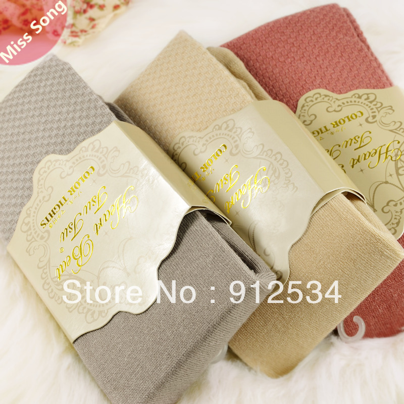 Misssong quality soft cotton wool pantyhose autumn and winter luxury thick stockings square grid socks