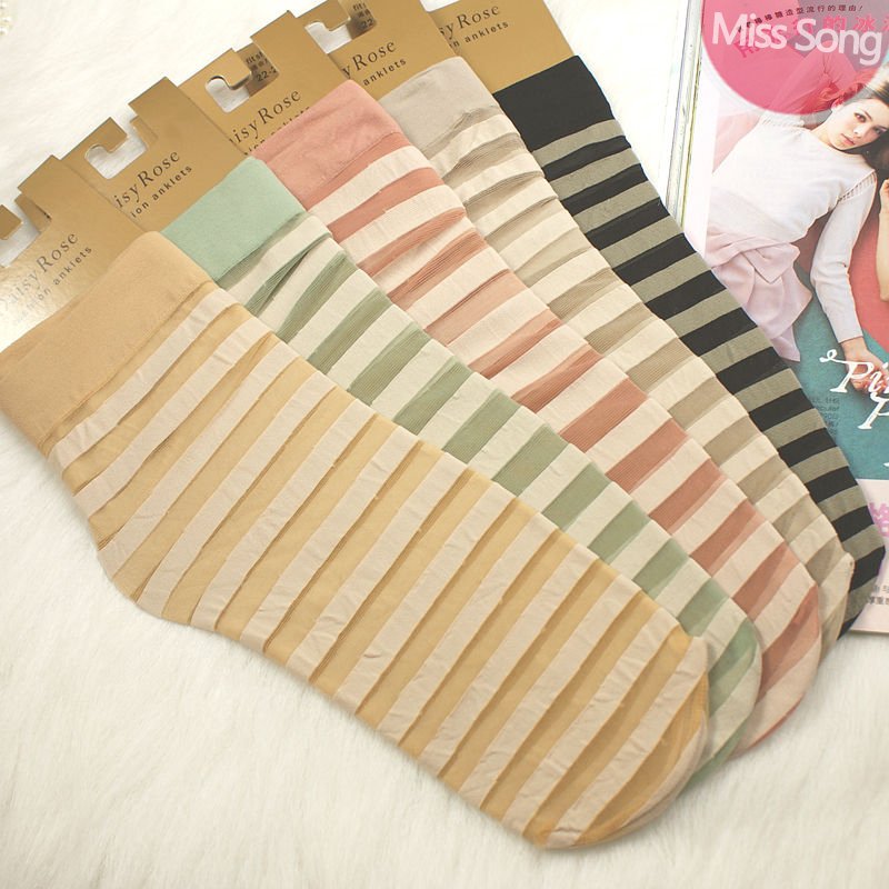 Misssong vintage stripe sock summer thin multicolour sock female wire socks