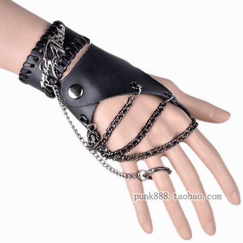 Mitring male black cowhide half glove punk short design gloves leather gloves