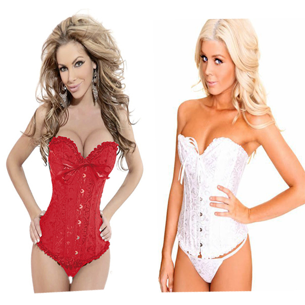 Mix order elegant red white plus size corset sexy lace floral overbust corsets push up bustiers,lingerie set 4212