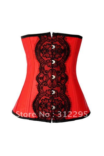 Mix Size Fashion S,M,L,XL,XXL Front Silk Red Lace Sexy Corset Bustier With Thong,High Qualtiy!