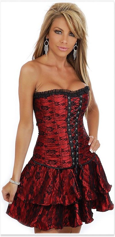 Mixed color overbust Corset Skirt Suits Free Shipping - 2qm2163bkue