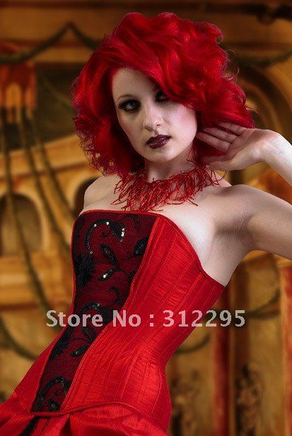 Mixed S,M,L,XL,XXL 5pcs/lot New Fashion Red  Sexy Angel Sherry Corsets With Thong,High Qualtiy!