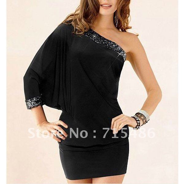 ML17618 Newly Fashion High Quality Lady dress  Sexy  Black One-Sholder Dress