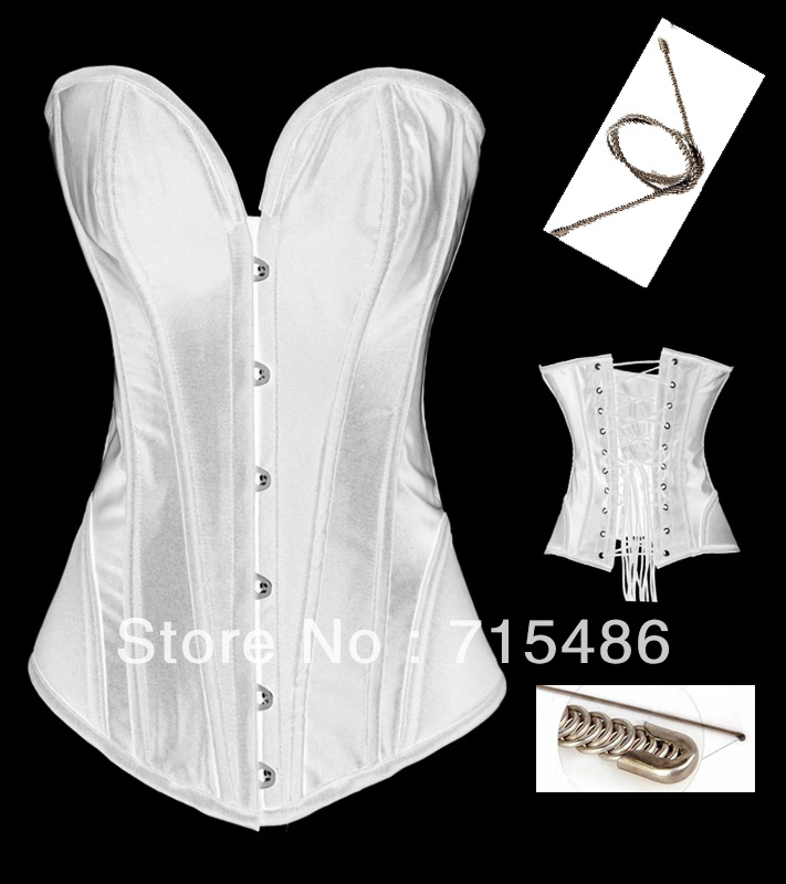 ML4029  Free Shipping White Full Steel Strap Boned Corset Bustier Top Lace up Overbust Shaper