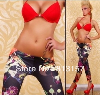 ML7507 Free Shipping 2012 New Fashion Women's leggings Skulls&Flowers Hosiery Tights Slim Stockings Leggings Pants Sexy Leg Wear