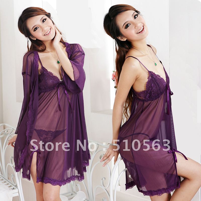 Mlaemq 2012 lace transparent piece set sexy sleepwear female temptation sexy  Overflow three-piece suit