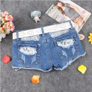 Mm plus size denim shorts autumn and winter female loose hole flash single-shorts basic shorts boot cut jeans