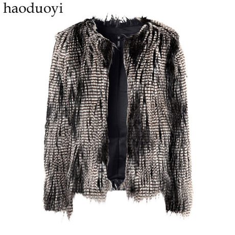 Mmm three-color peacock wool faux jacket front fly buckle long-sleeve fur coat hm  Size : XS~XXL