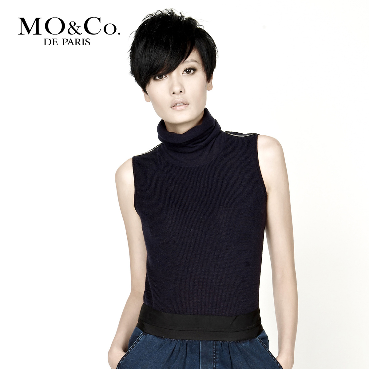 Mo & co . mormons autumn women's m113jey50 solid color turtleneck sleeveless sweater moco celebrity dresses evening designer