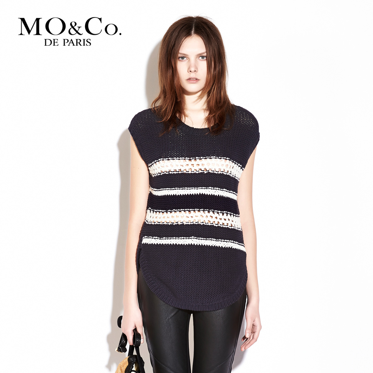 Mo & co . mormons female spring m121jey16 brief sleeveless stripe pullover wool sweater moco