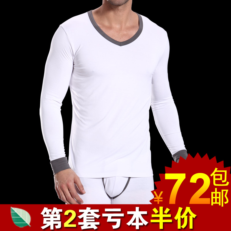 Modal male thermal underwear thin basic shirt V-neck long johns long johns set