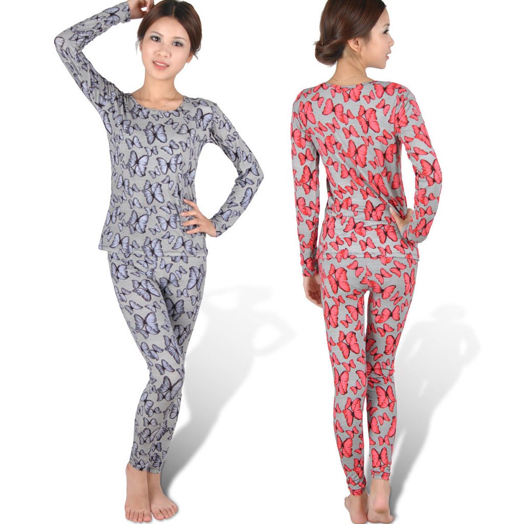 Modal thermal underwear set women's thermal underwear set comfortable butterfly d-2007