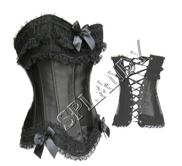 Model 2179  black  satin sexy Corset Women Bustiers & Corsets Corset+G string 2-piece hot sell sexy clubwear factory supplier