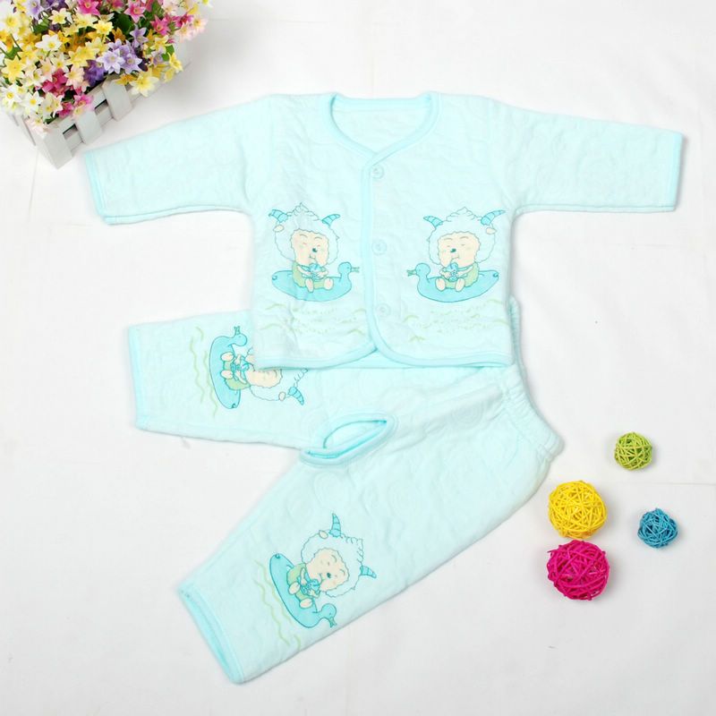 Mommas autumn and winter baby underwear buckle thermal clothing newborn underwear set baby clothes