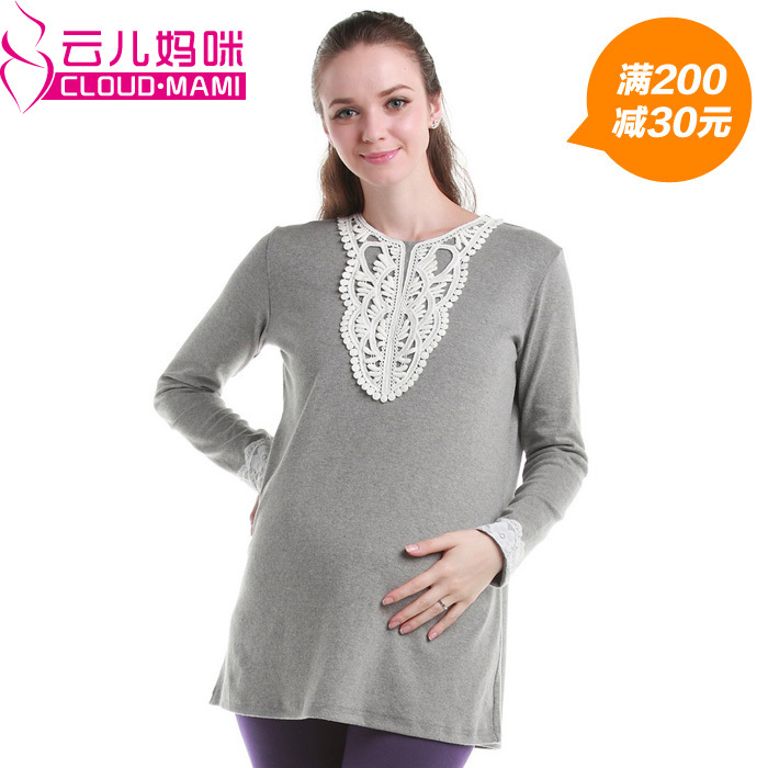 Mommas cutout laciness maternity medium-long long-sleeve T-shirt maternity casual wear autumn ys21001