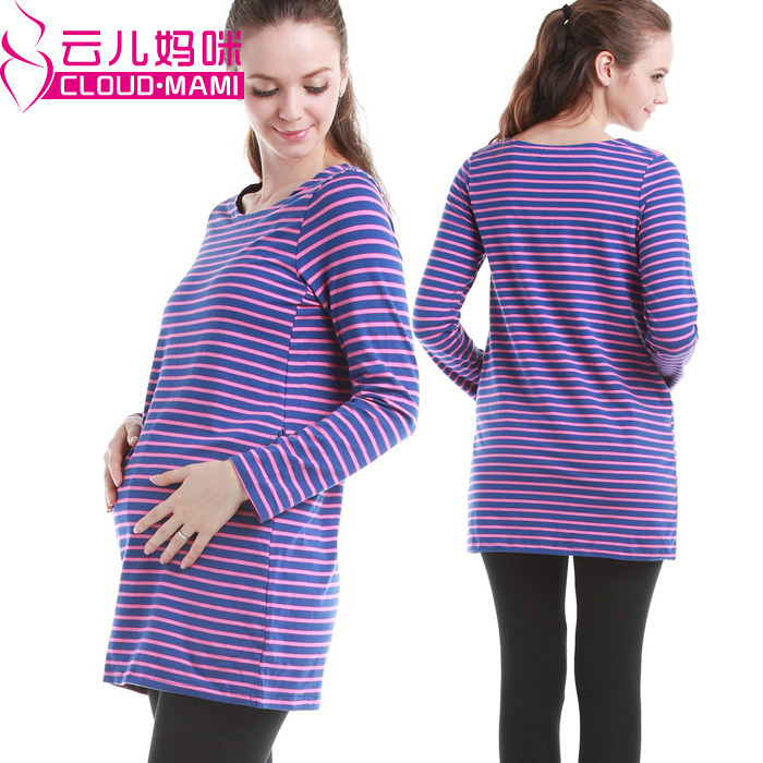 Mommas maternity clothing spring and autumn medium-long stripe casual top maternity t-shirt ys21015