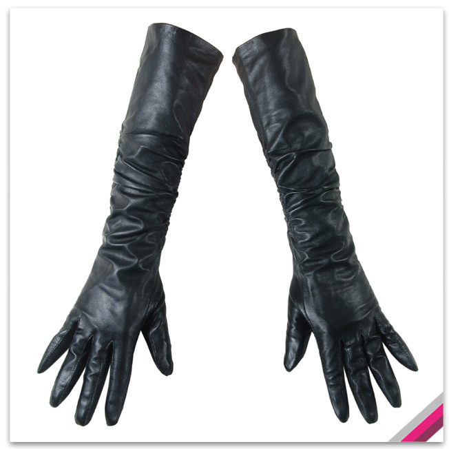 Momo design long women's 45cmt design sheepskin long gloves pleated genuine leather gloves