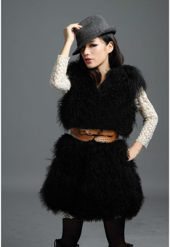 Mongolia sheep fur vest waistcoat gilet sleeveless coat jacket garment