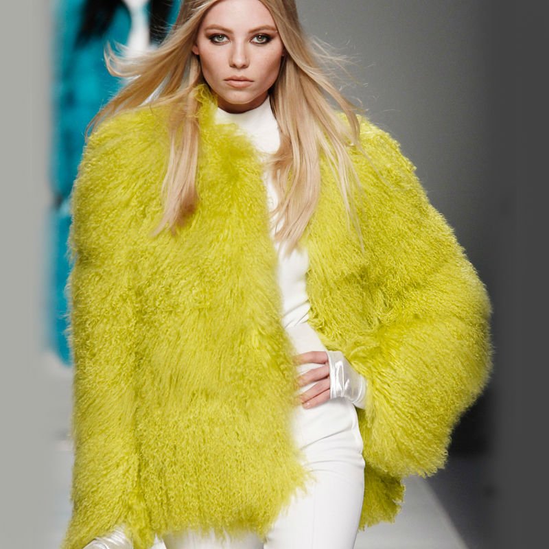 mongolian lamb fur coat yellow color