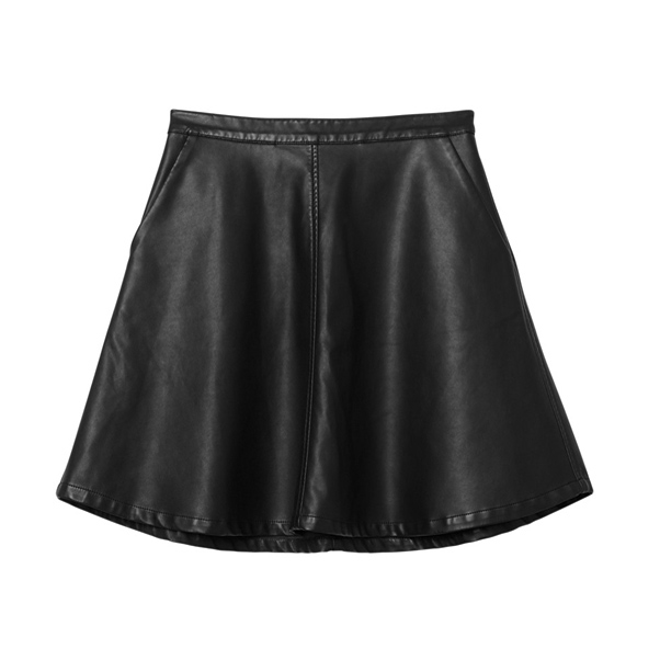 Monki vintage expansion skirt PU short skirt half-skirt sheds leather skirt female autumn and winter