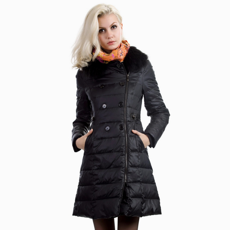 Moon elegant slim all-match fox fur thickening thermal medium-long down coat outerwear w2021