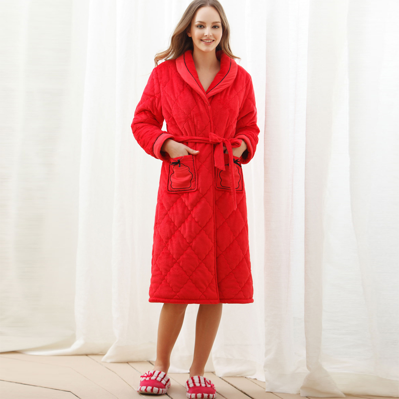 MOONBASA at home service ceremonized thickening coral fleece cotton-padded robe lounge robe 012011483