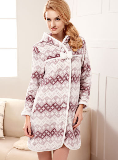 MOONBASA winter geometric graphic patterns combination print flannel with a hood derlook robed 012012425