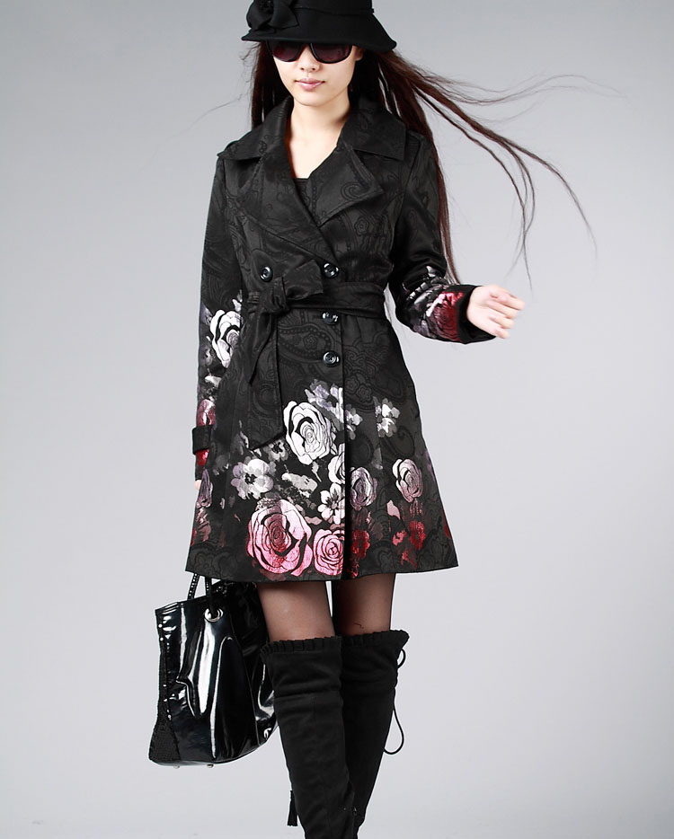 Moonstone 2012 spring jacquard rose plus size print slim waist slim trench free shipping