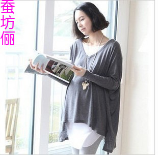 Mooren spring solid color maternity long-sleeve top maternity basic shirt Dark thin outerwear gray