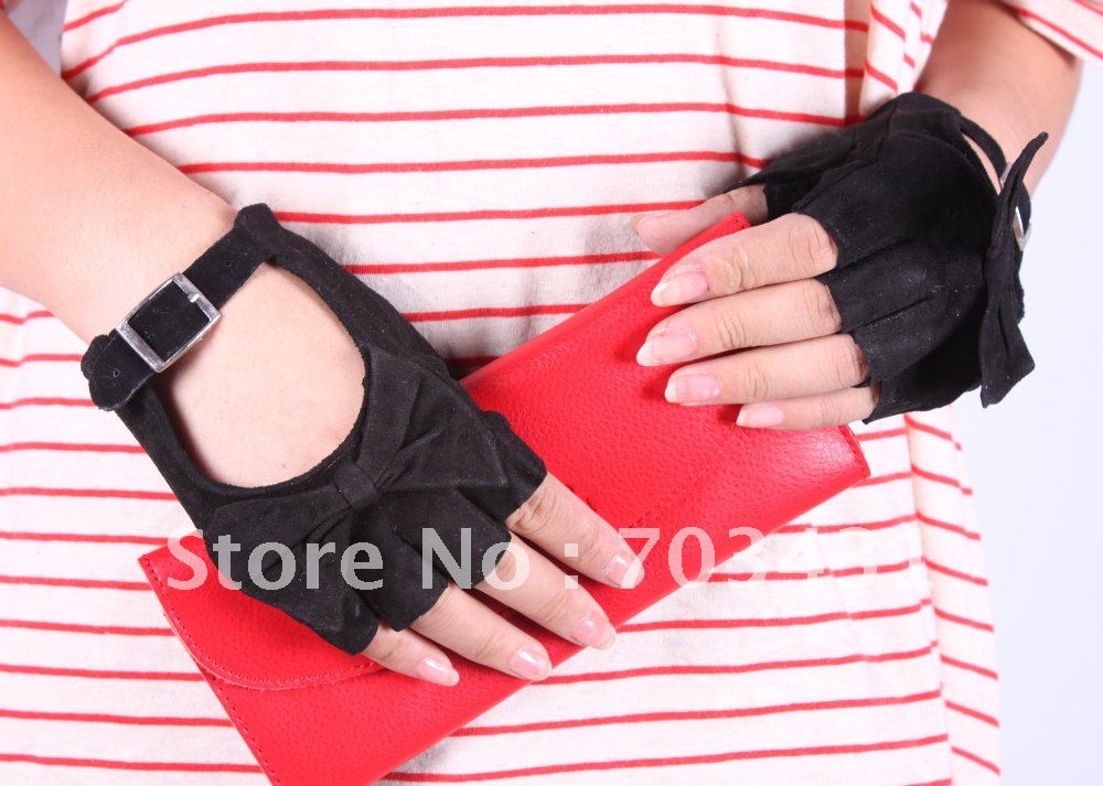 Moq=1,lady's cute butterfly sheepskin glove,genuine leather nager mittens,women's sexy backless gloves,free shipping,ID:F253