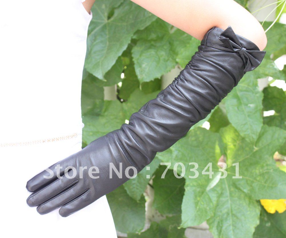 Moq=1,lady's genuine leather butterfly glove,sheepskin gloves female,45cm long fold gloves women,free shipping,ID:F140