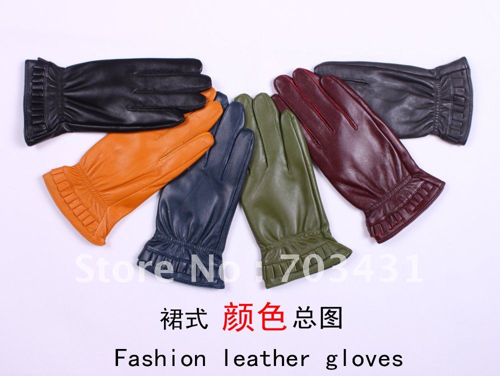 Moq=1,Lady's genuine sheep leather glove,women's winter Skirt style gloves,Motorcycle leather gloves,free shipping,ID:F101