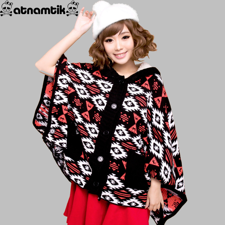 Mos national trend loose big knitted cloak cape autumn and winter women loose