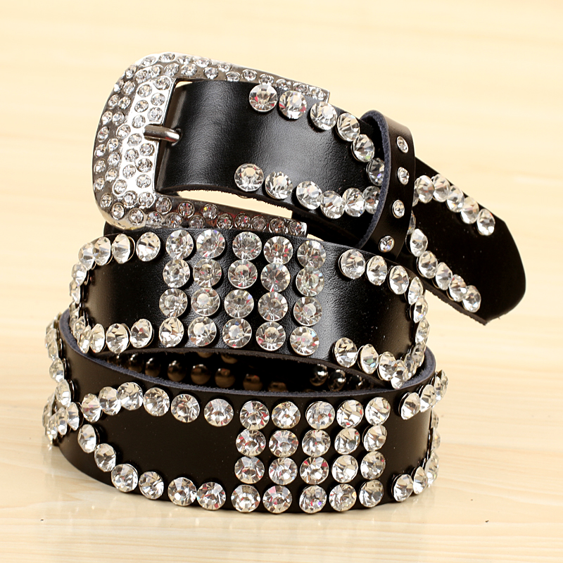 Moschatel women's rhinestone belt genuine leather female strap pin buckle Free delivery