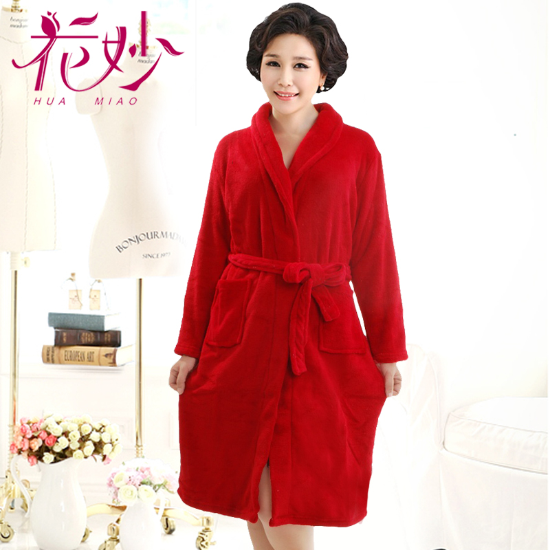 Mother clothing autumn and winter ultra soft coral fleece robe bathrobes double faced fleece thick red