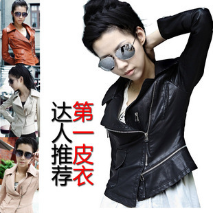 motorcycle jacket short design small leather clothing women outerwear