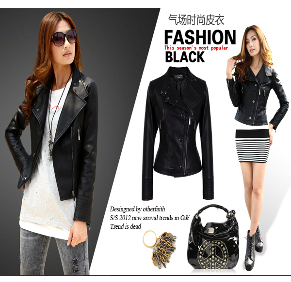 Motorcycle jacket women's short design PU leather clothing outerwear cool leather clothing 8791