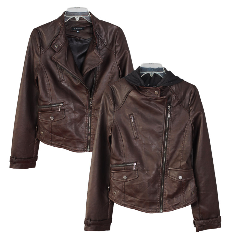 Motorcycle leather clothing fashion personality women's leather clothing outerwear jacket water wash vintage leather motorcycle