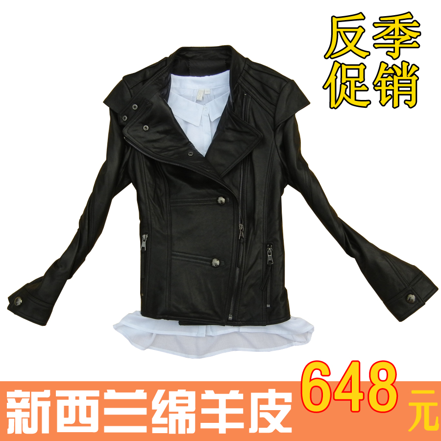 Motorcycle paragraph high quality sheepskin genuine leather clothing short design female slim outerwear