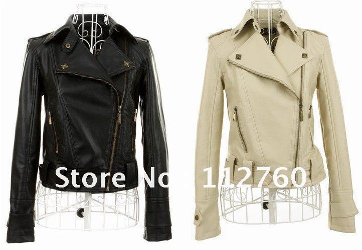 motorcycle PU Leather jacket women ladies coat waterproof jacket Outerwear Black&White rice, one size free shipping