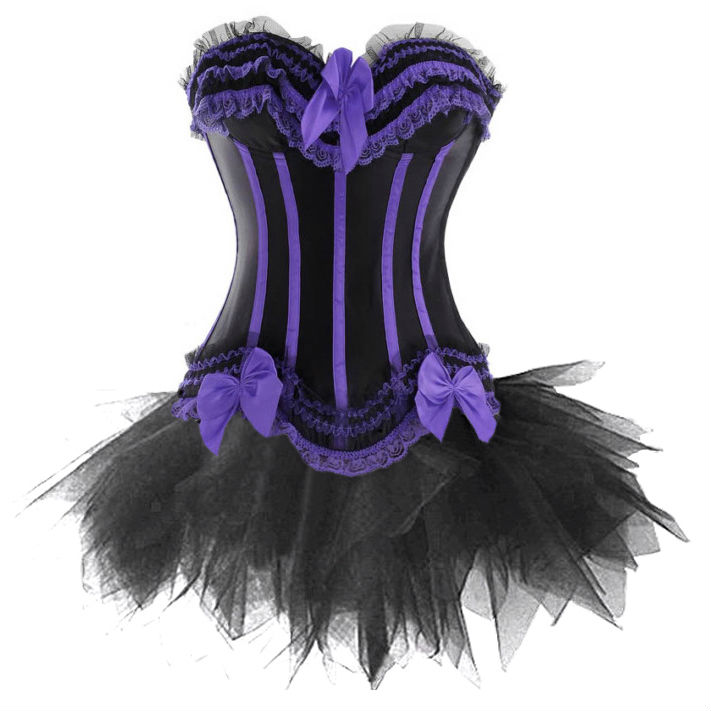 Moulin Rouge Lolita sexy corset FANCY DRESS black and purple left zipper bustier evening prom puff skirt