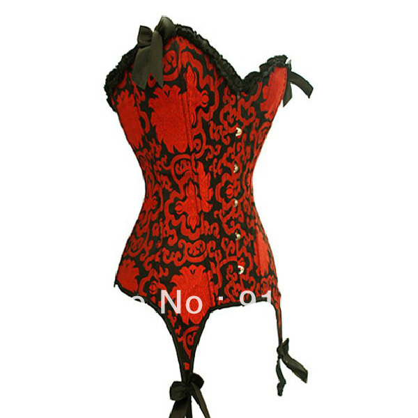 Moulin Rouge SEXY Brocade Gorgeous Red Lace up Corset Bustier Lingerie Top Goth Free Shipping