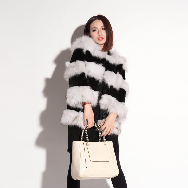 Mr . zz fashion ladies 2012 elegant noble patchwork stripe medium-long fur coat